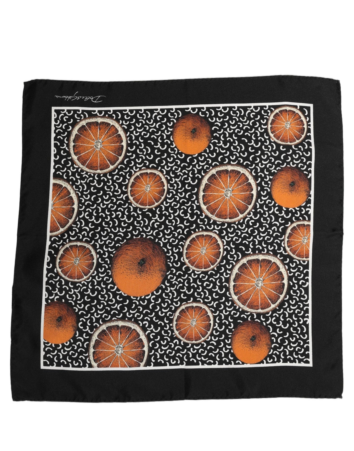 Black Silk Orange Pocket Square Foulard Scarf