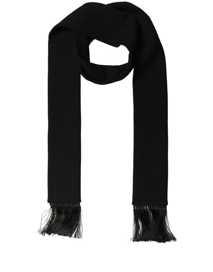 Men Black Wool Knitted Fringed Foulard Scarf