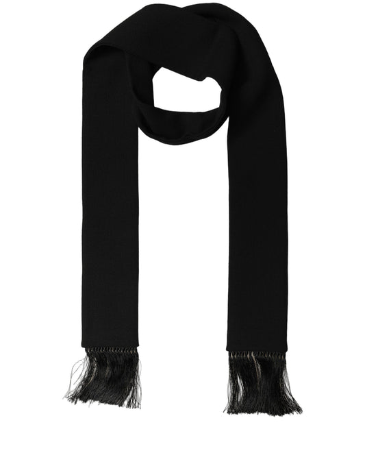 Men Black Wool Knitted Fringed Foulard Scarf
