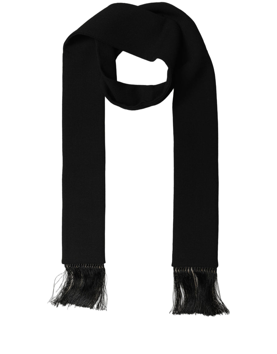 Men Black Wool Knitted Fringed Foulard Scarf
