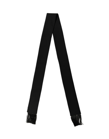 Men Black Wool Knitted Fringed Foulard Scarf