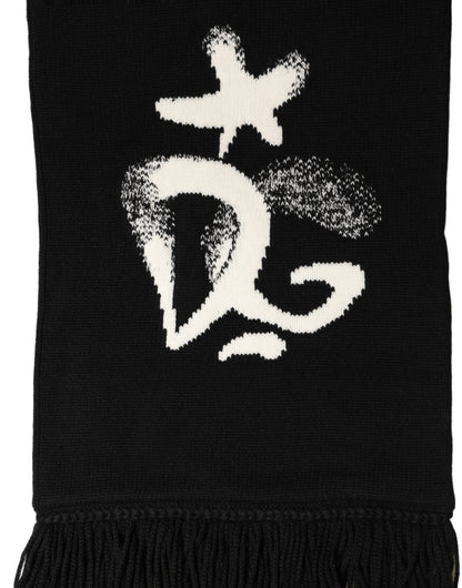 Black Cashmere Knitted Fringed Foulard Scarf