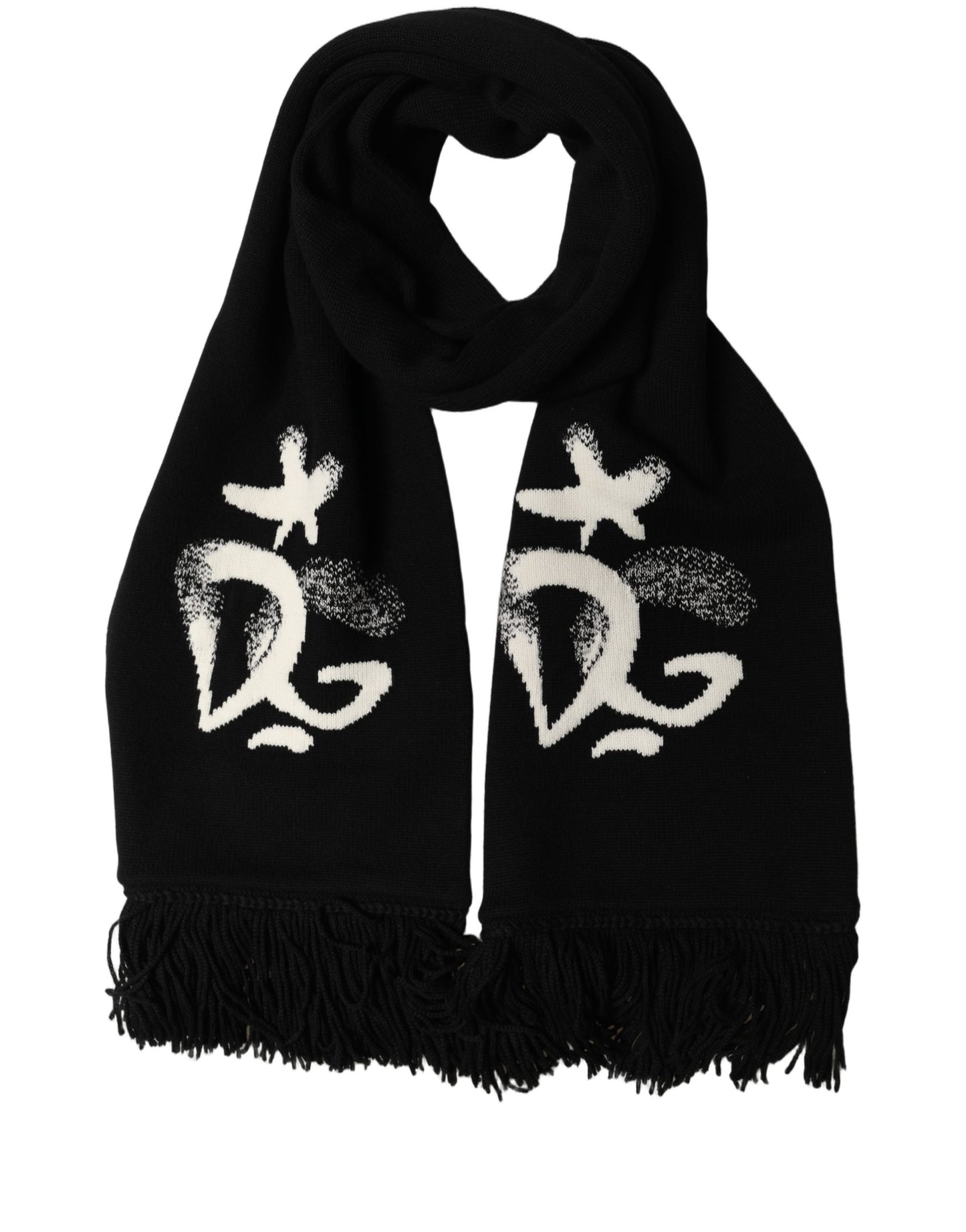 Black Cashmere Knitted Fringed Foulard Scarf