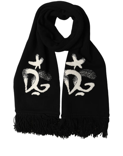 Black Cashmere Knitted Fringed Foulard Scarf