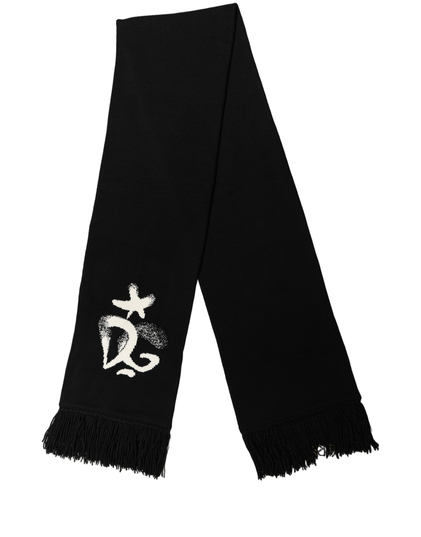 Black Cashmere Knitted Fringed Foulard Scarf