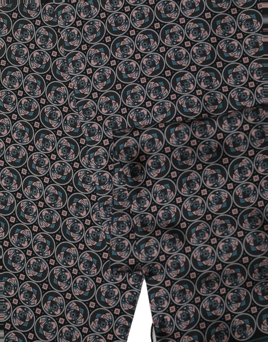 Black Silk Geometric Fringed Neck Shawl Scarf