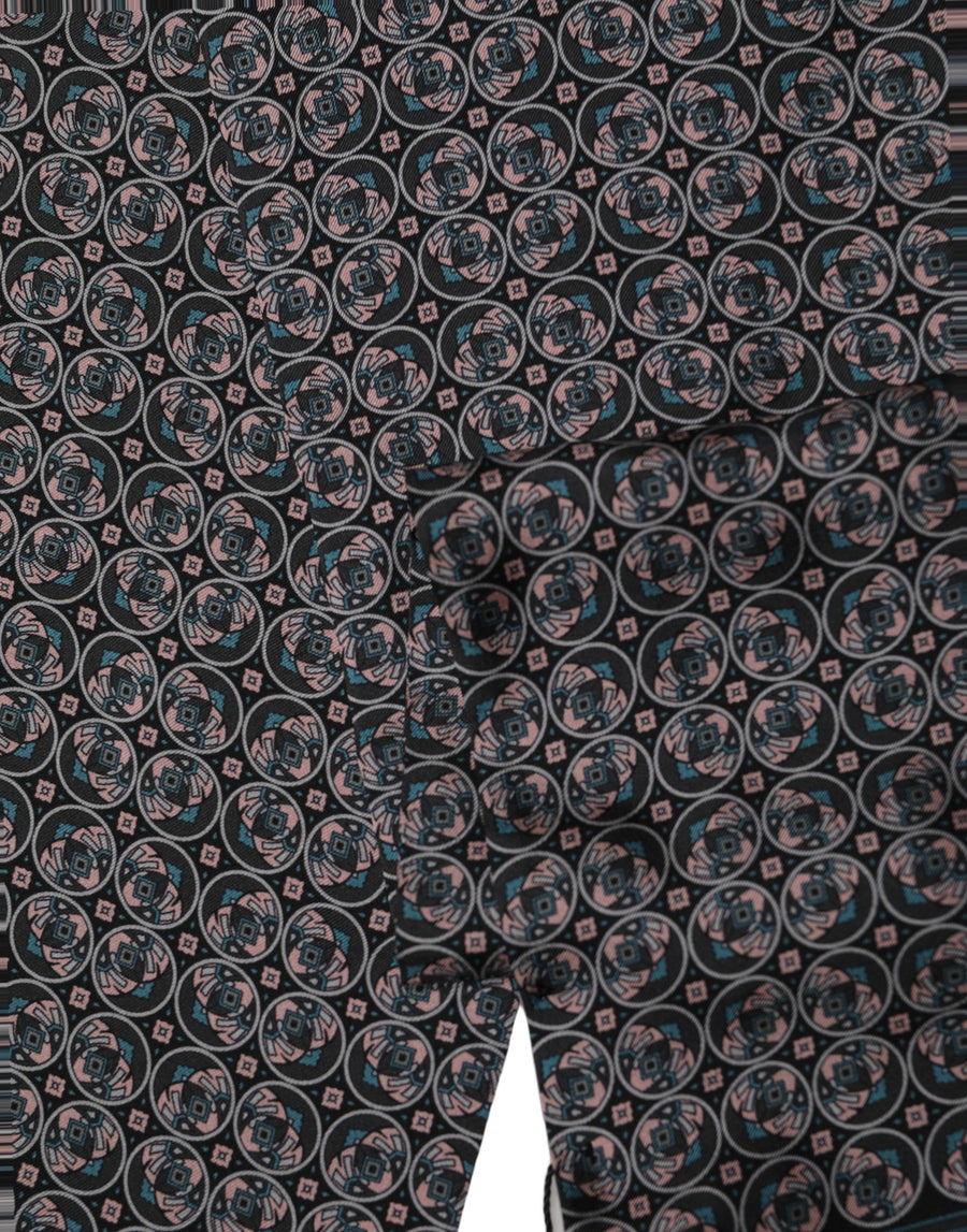 Black Silk Geometric Fringed Neck Shawl Scarf