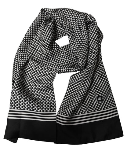 Black White Geometric Silk Neck Shawl Scarf