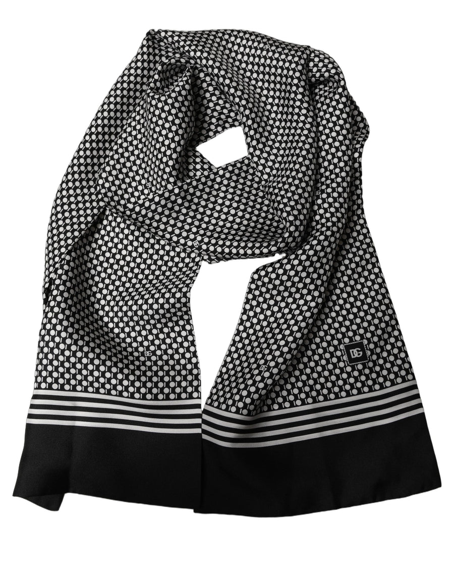 Black White Geometric Silk Neck Shawl Scarf