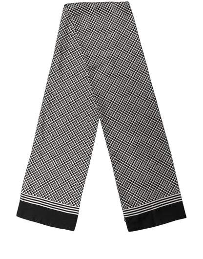 Black White Geometric Silk Neck Shawl Scarf