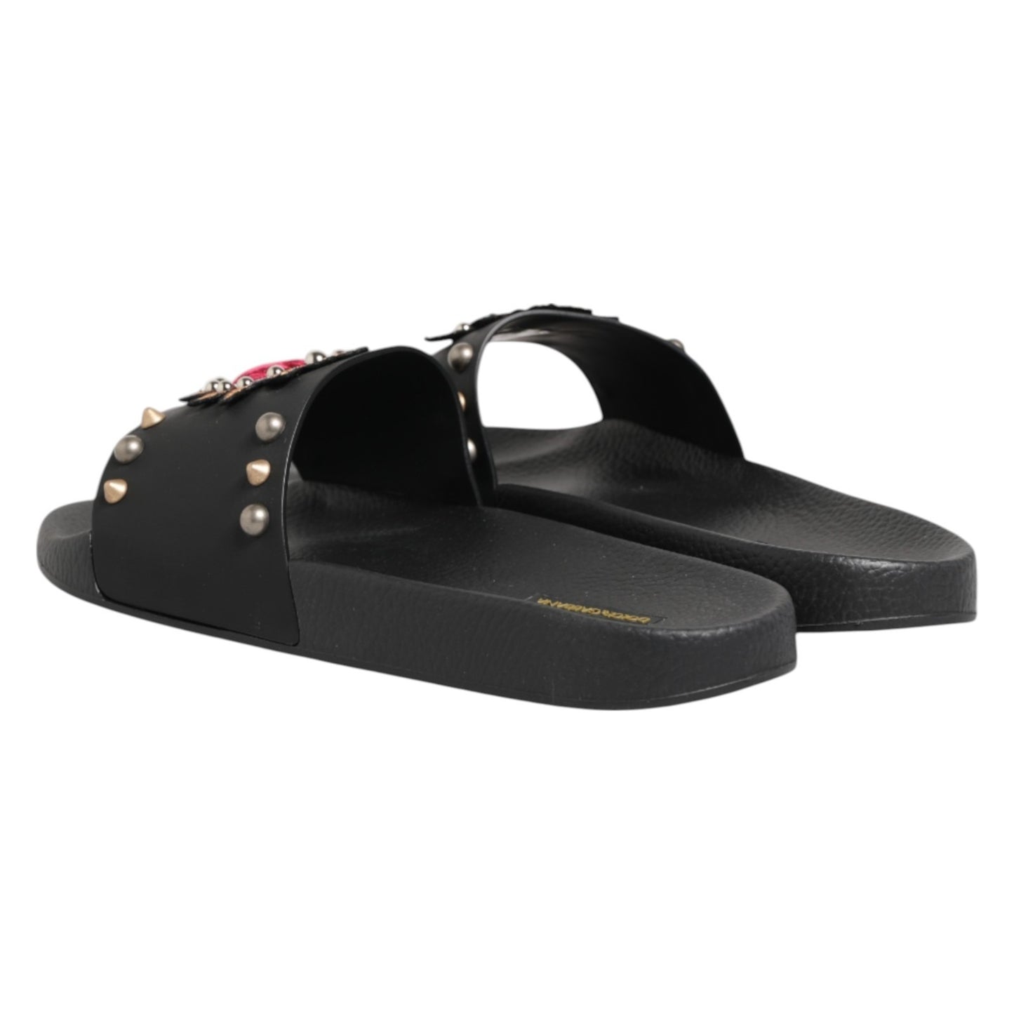Black Heart Patch Rubber Calfskin Slippers Shoes