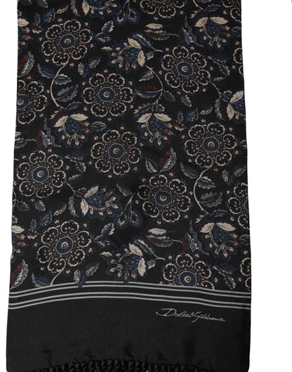 Black Silk Floral Paisley Fringed Shawl Scarf