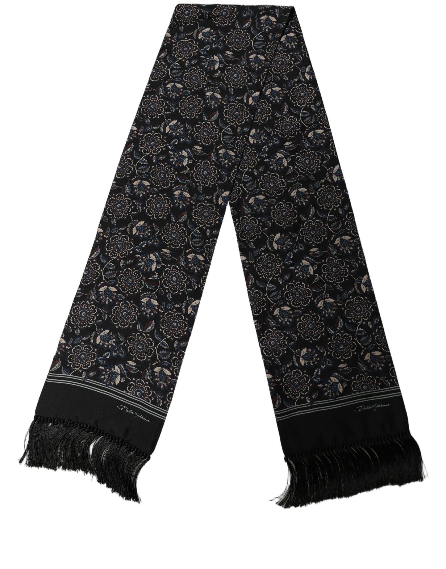 Black Silk Floral Paisley Fringed Shawl Scarf