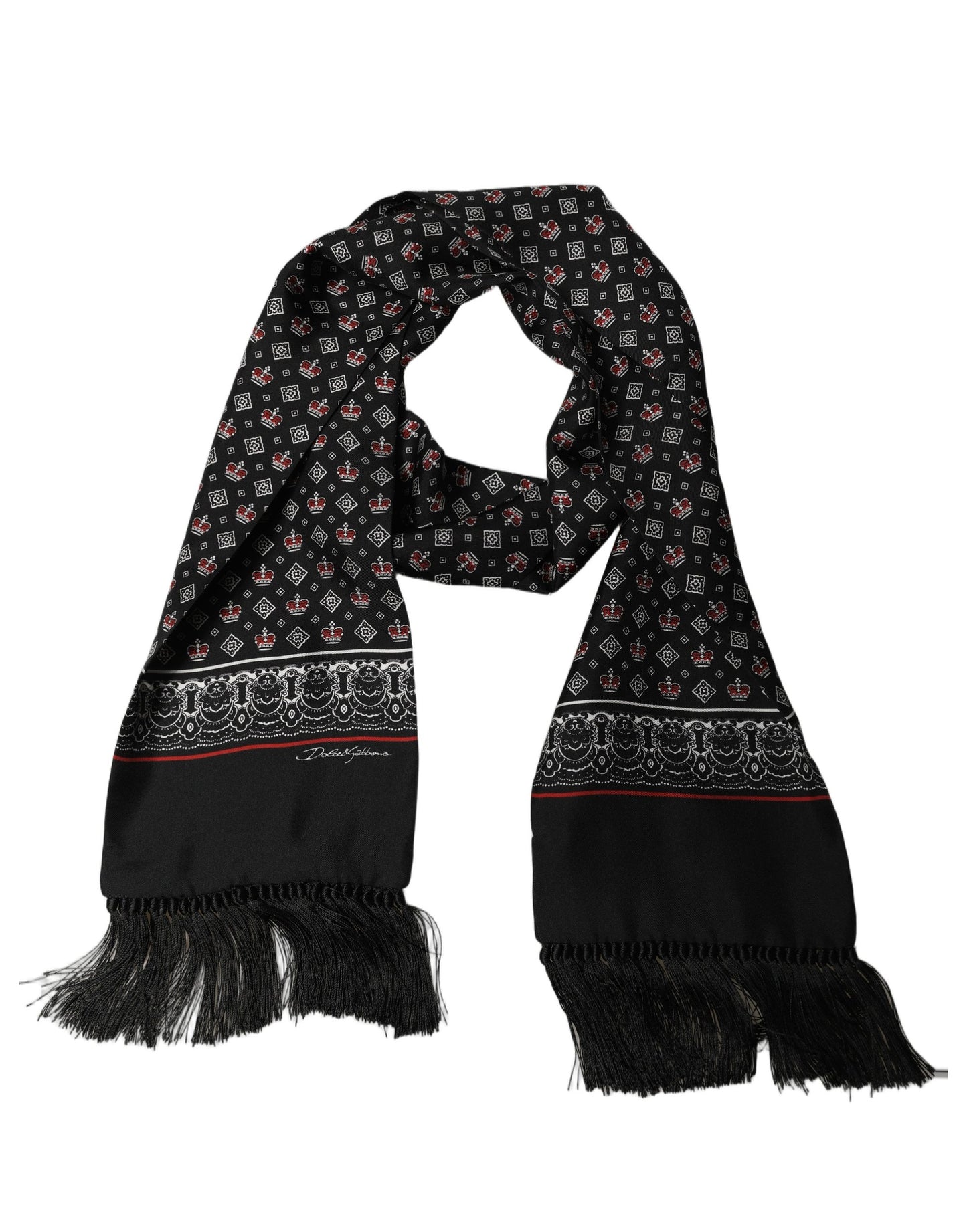 Black Silk Crown Fringed Neck Shawl Scarf