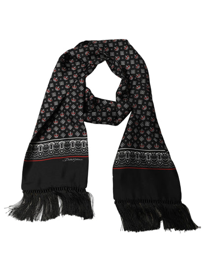 Black Silk Crown Fringed Neck Shawl Scarf