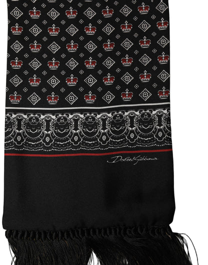 Black Silk Crown Fringed Neck Shawl Scarf