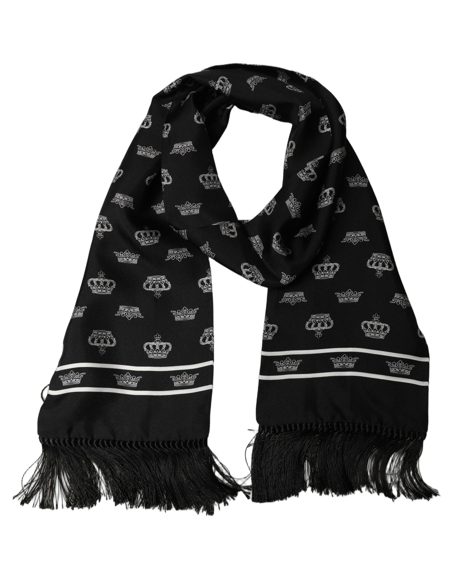 Black Silk Crown Fringed Neck Shawl Scarf