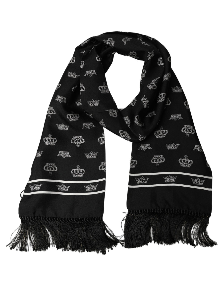 Black Silk Crown Fringed Neck Shawl Scarf