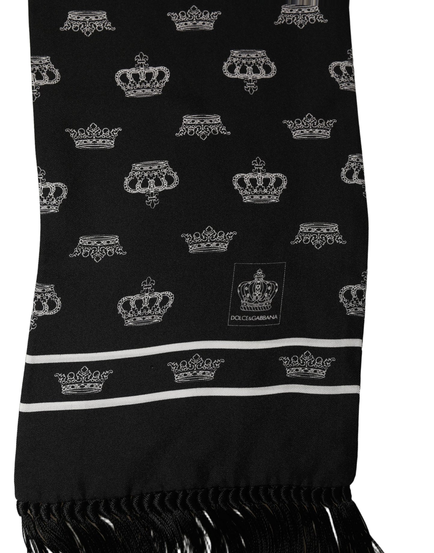 Black Silk Crown Fringed Neck Shawl Scarf