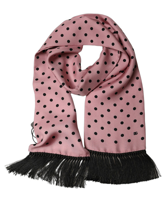Pink Polka Dot Silk Fringed Lace Stole Scarf