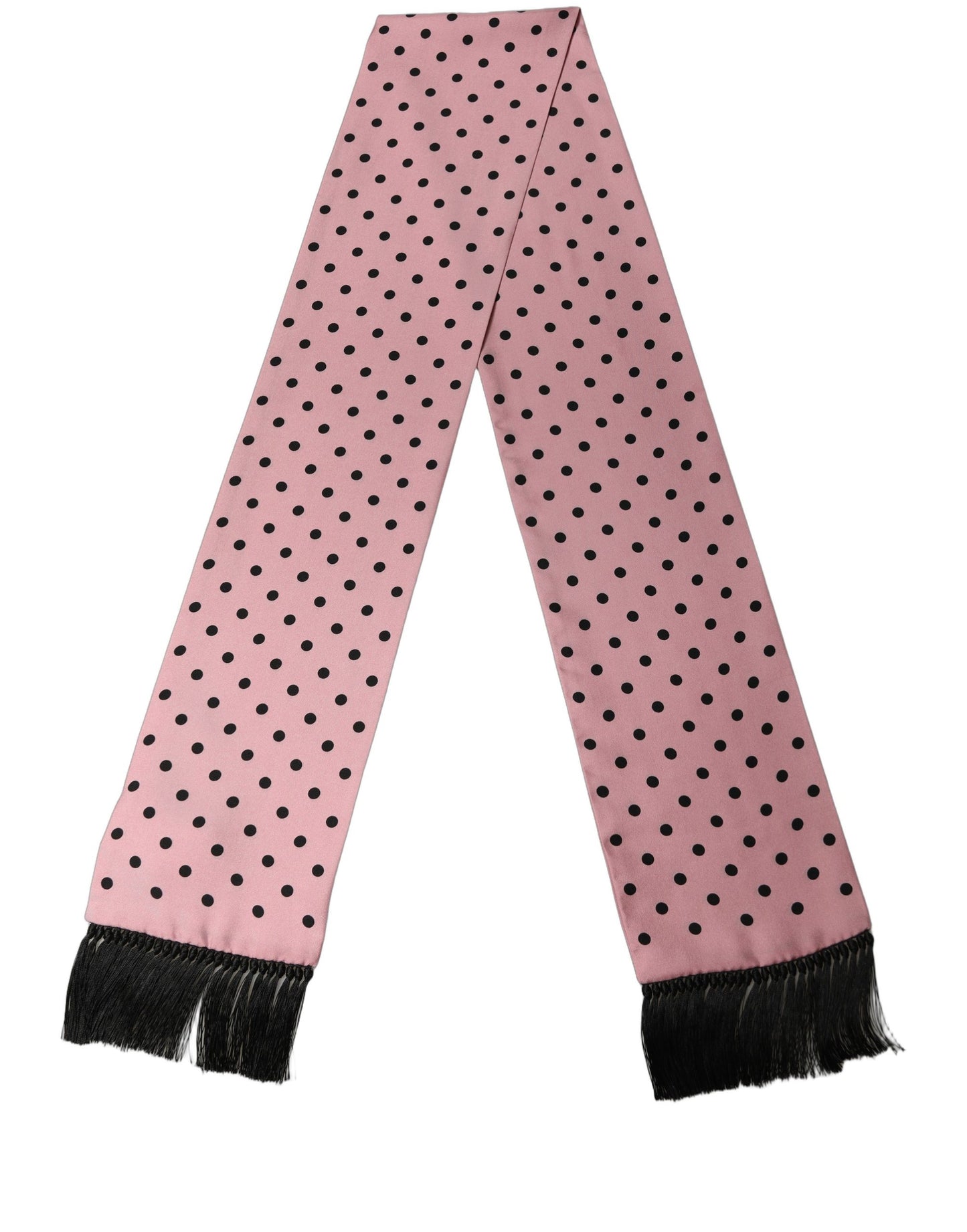 Pink Polka Dot Silk Fringed Lace Stole Scarf