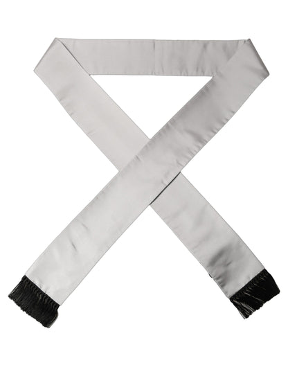 Light Gray Satin Silk Fringed Lace Stole Scarf