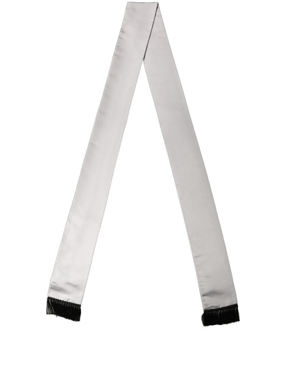 Light Gray Satin Silk Fringed Lace Stole Scarf