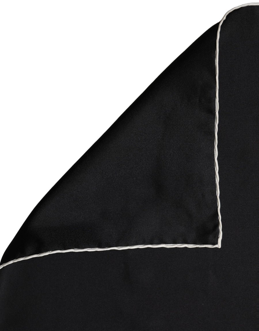 Men Black Silk Pocket Square Foulard Scarf