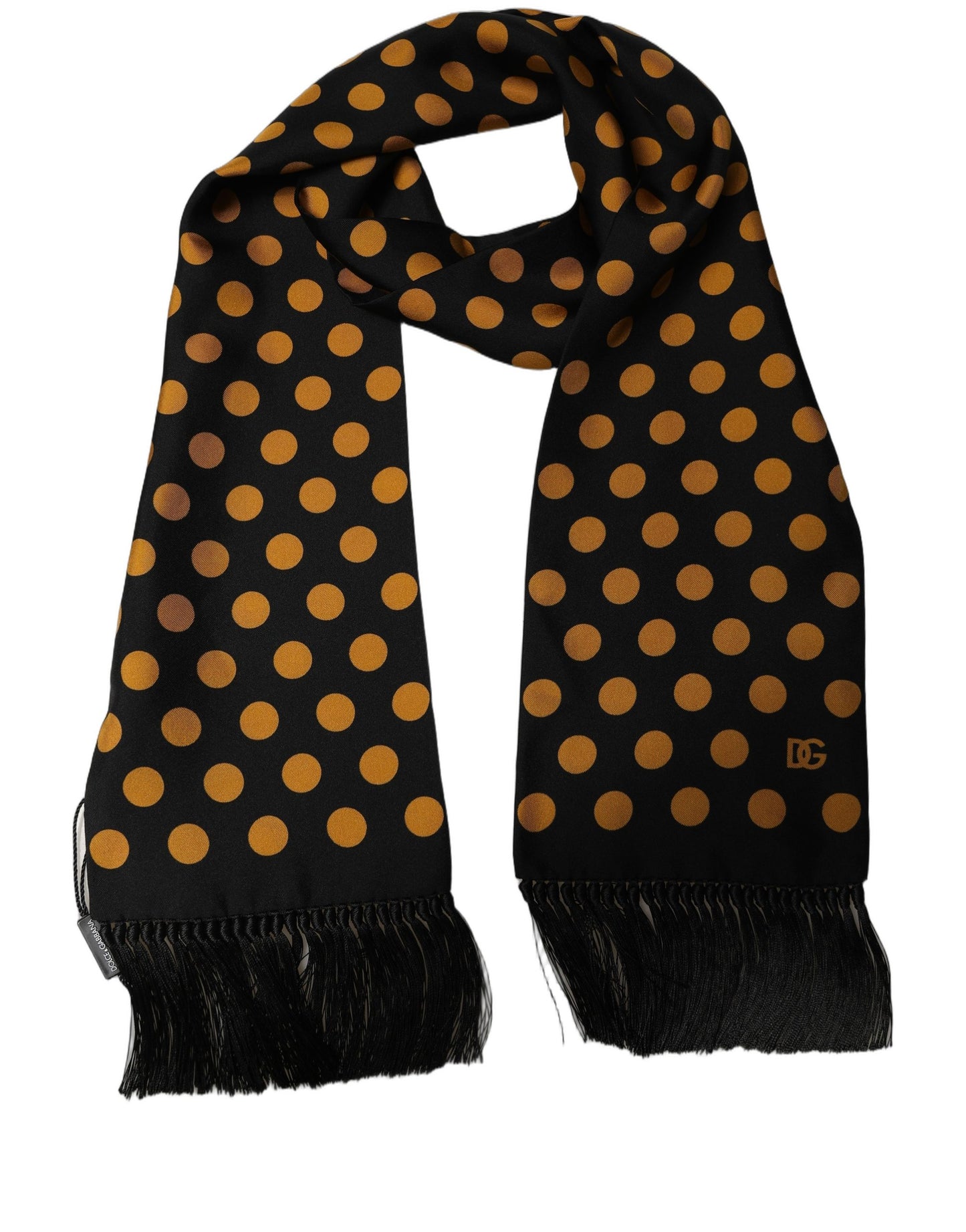 Men Black Orange Polka Dot Fringed Lace Stole Scarf