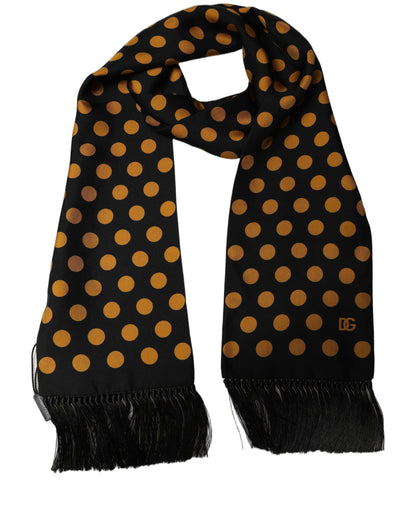 Men Black Orange Polka Dot Fringed Lace Stole Scarf