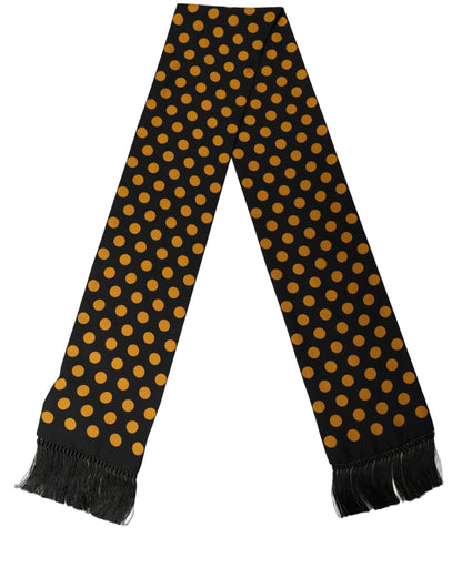 Men Black Orange Polka Dot Fringed Lace Stole Scarf