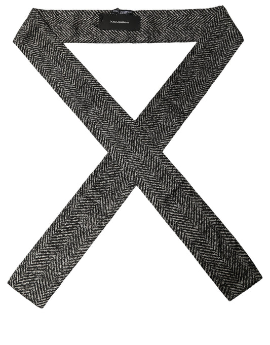 Black White Herringbone Tweed Shawl Scarf