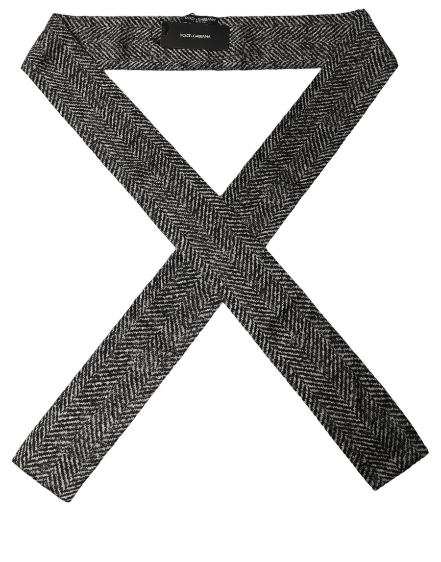 Black White Herringbone Tweed Shawl Scarf