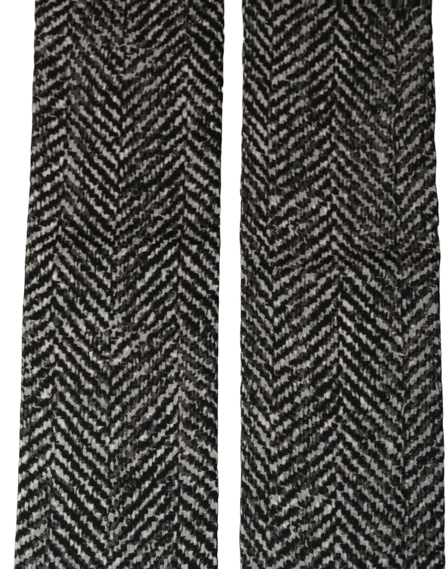 Black White Herringbone Tweed Shawl Scarf