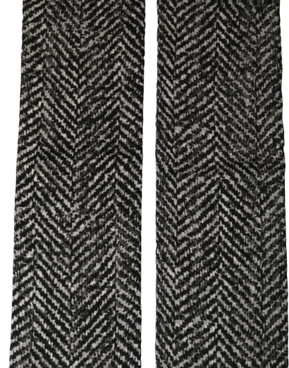 Black White Herringbone Tweed Shawl Scarf