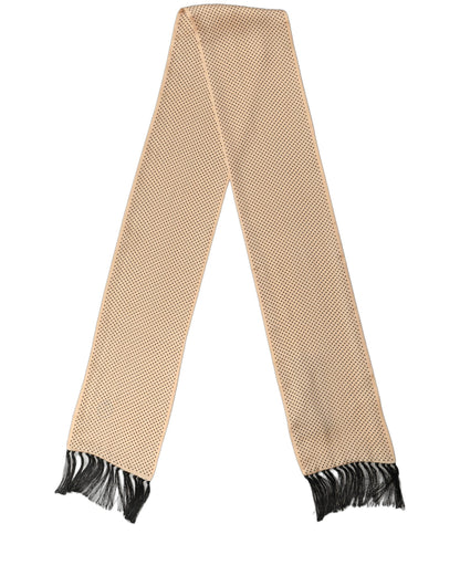 Beige Silk Dotted Fringed Neck Shawl Scarf