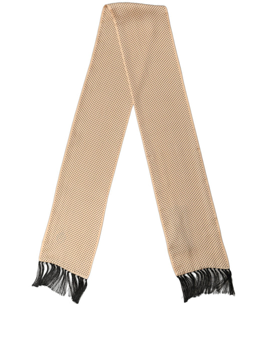 Beige Silk Dotted Fringed Neck Shawl Scarf