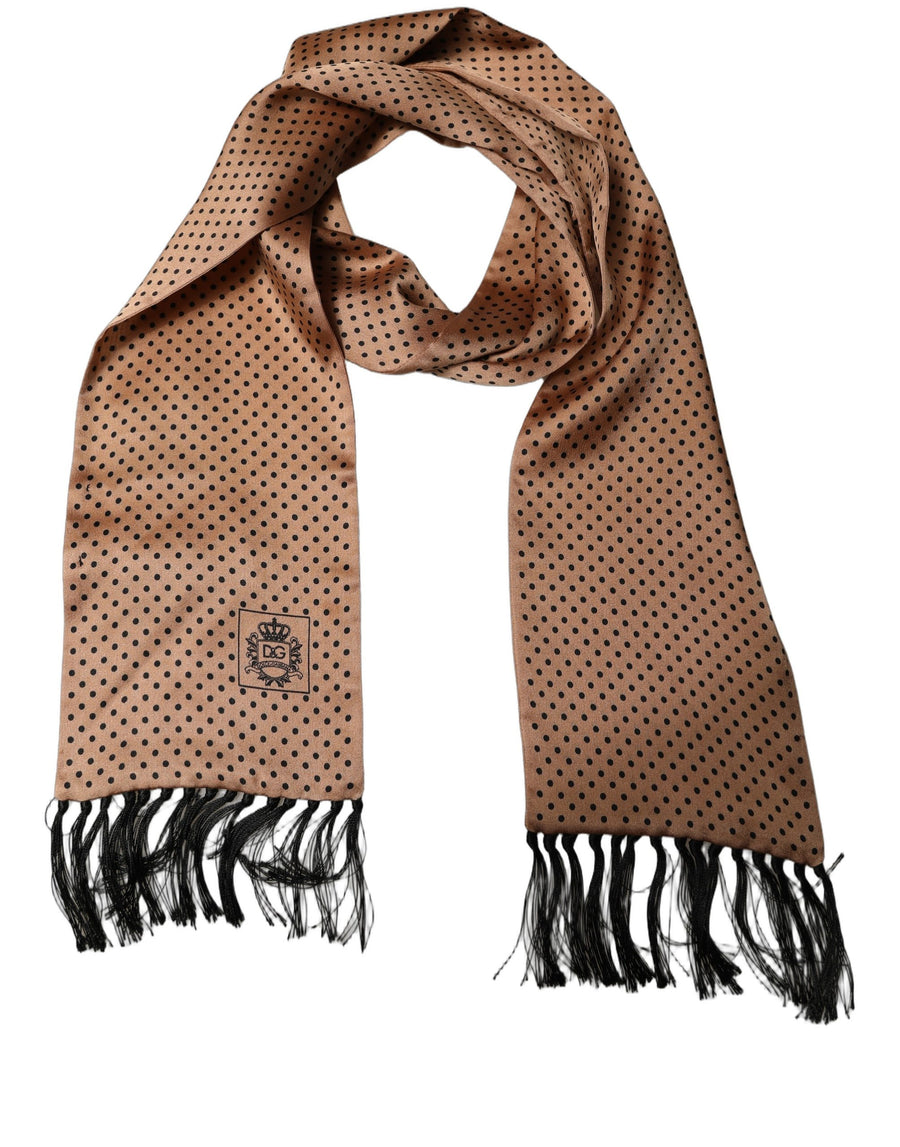 Brown Silk Dotted Fringed Neck Shawl Scarf