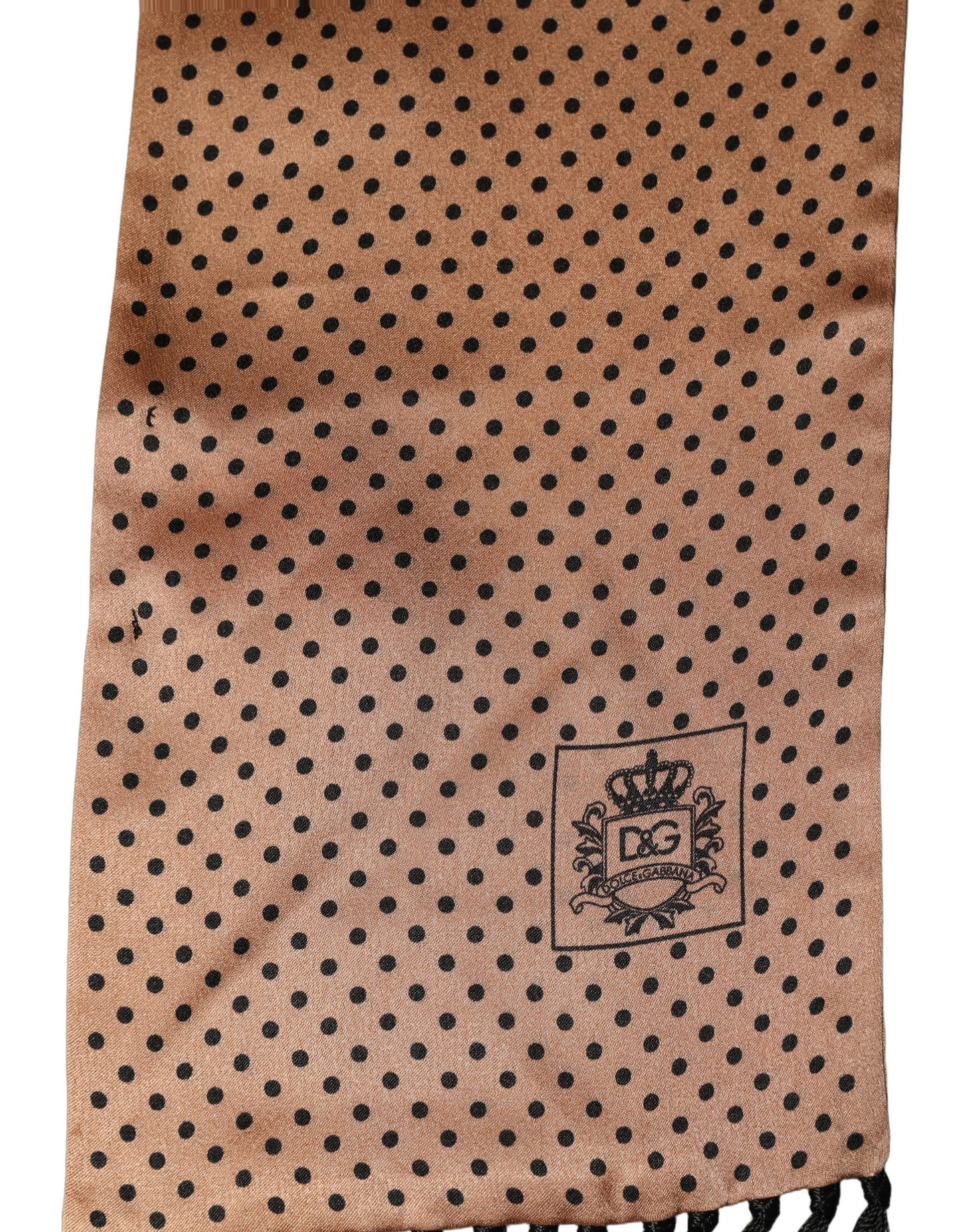 Brown Silk Dotted Fringed Neck Shawl Scarf