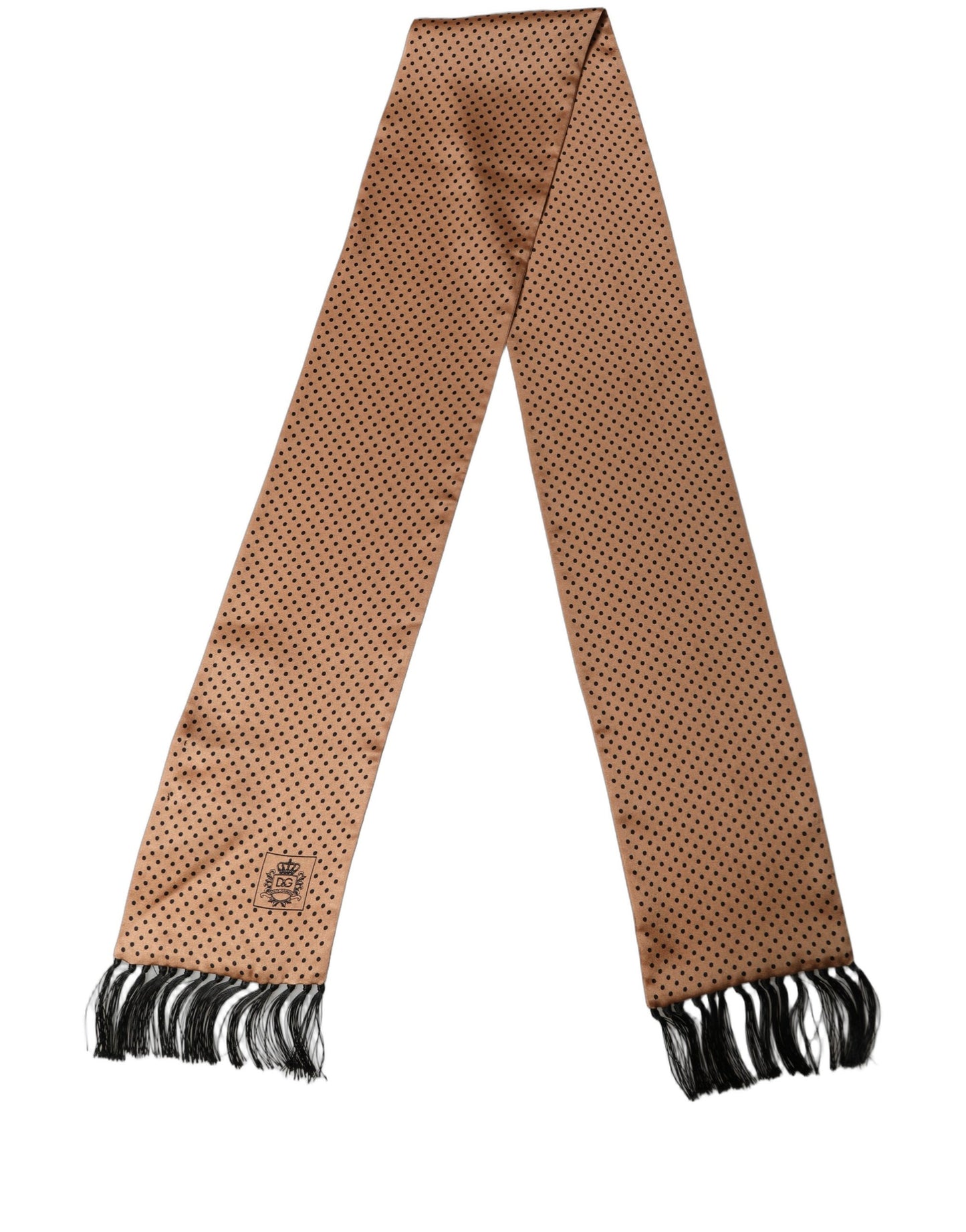 Brown Silk Dotted Fringed Neck Shawl Scarf