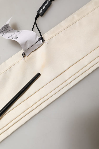 Men Cream Satin Silk Fringed Neck Shawl Scarf