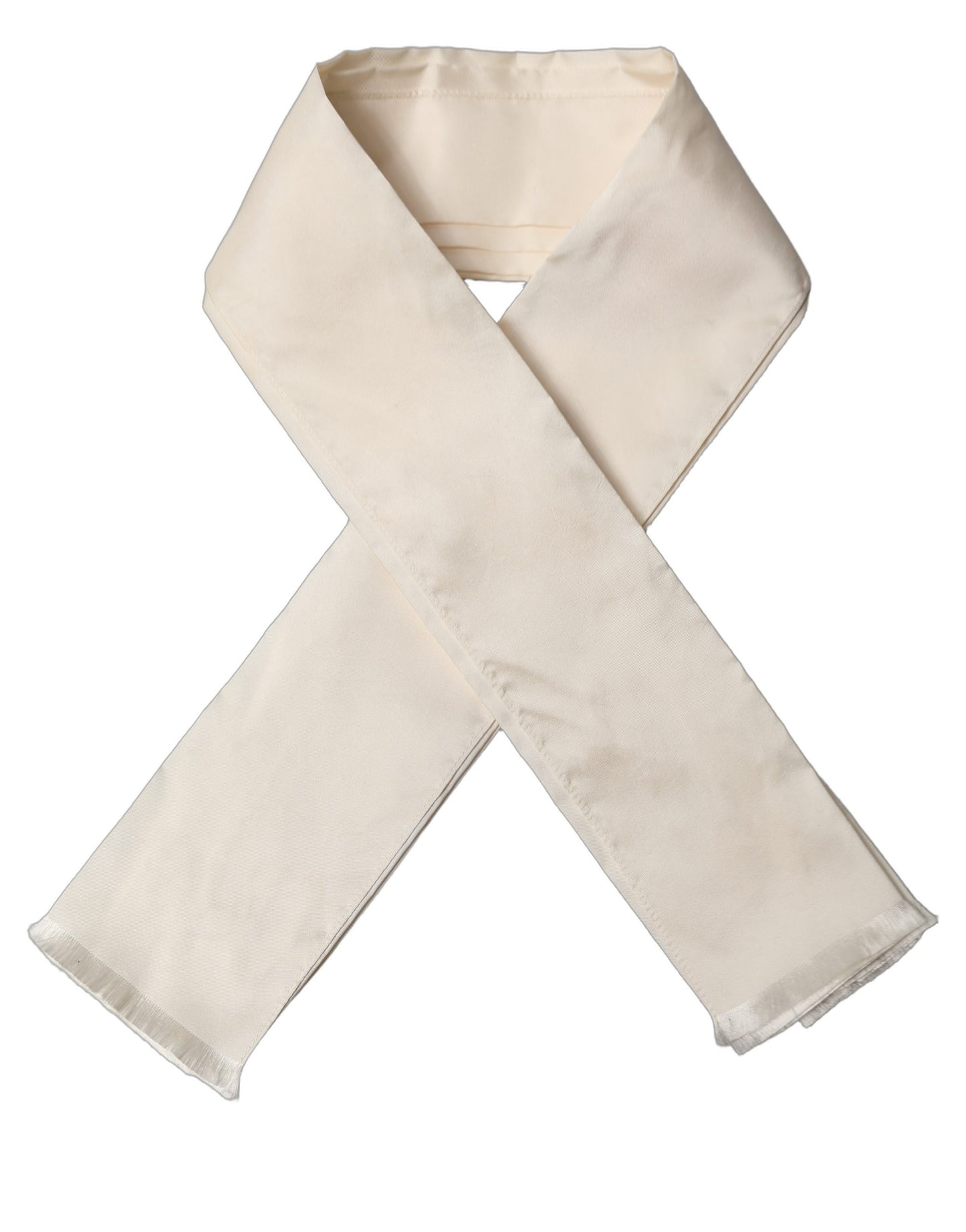 Men Cream Satin Silk Fringed Neck Shawl Scarf