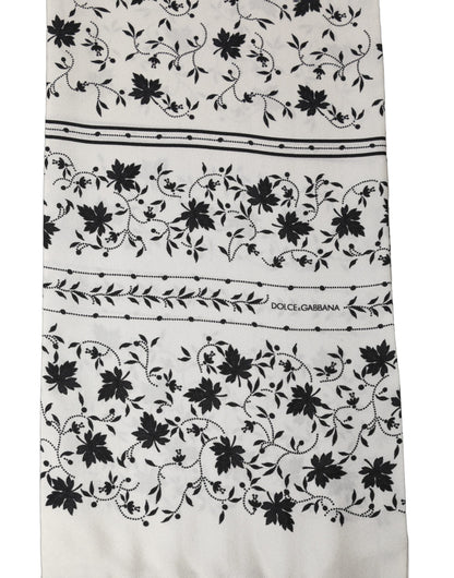 White Floral Silk Fringed Neck Shawl Scarf