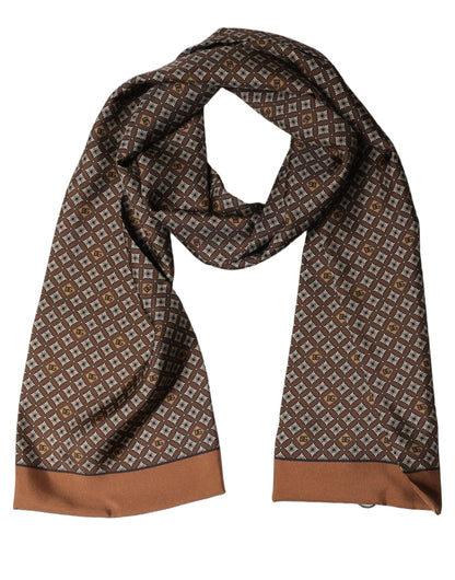 Brown Geometric Silk Men Neck Shawl Scarf