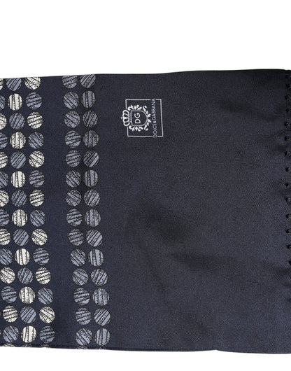 Men Navy Blue Geometric Dot Silk Fringed Neck Shawl Scarf