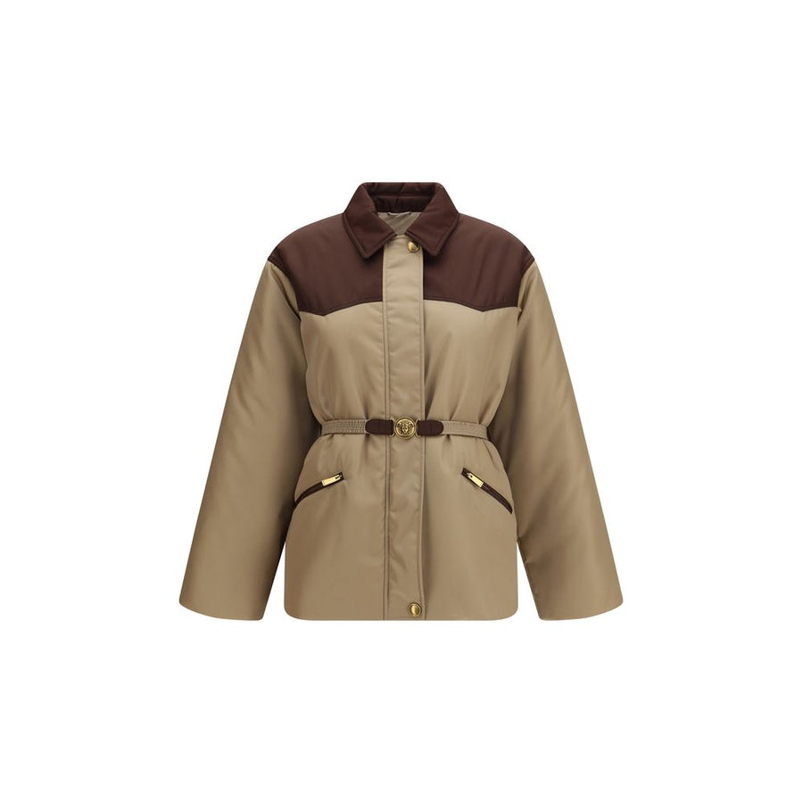 Beige Nylon Full-Length Jacket