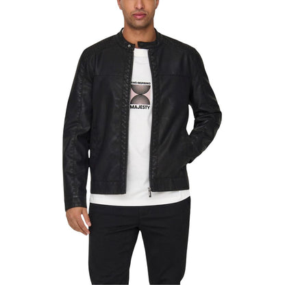 Black Polyester Biker Jacket