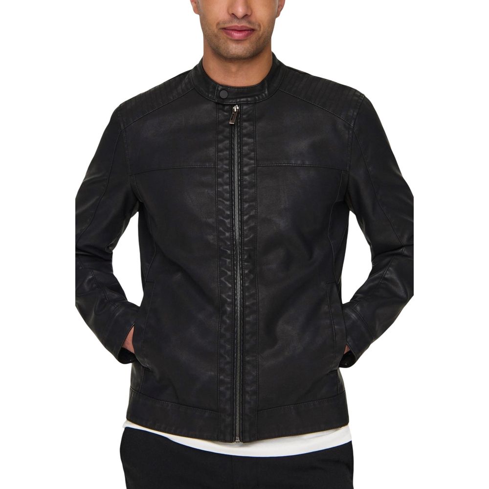 Black Polyester Biker Jacket