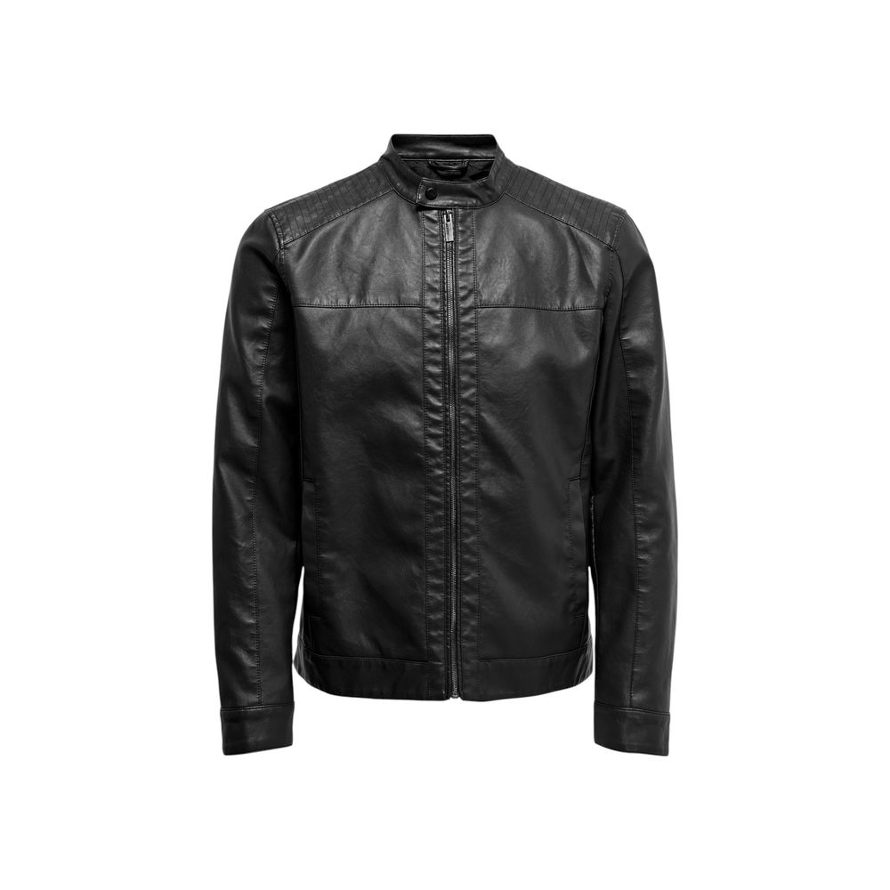 Black Polyester Biker Jacket