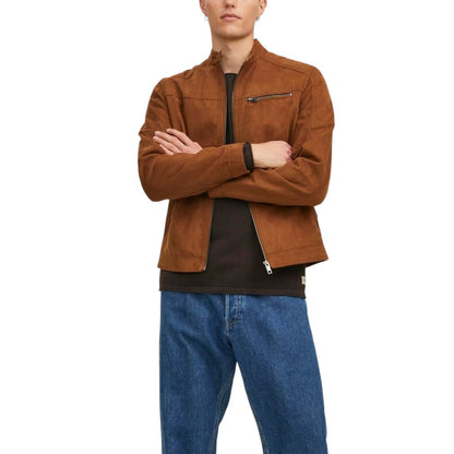 Beige Artificial Leather Full-Length Jacket